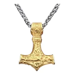 GENERICO - Collar Vikingo Gold Martillo Thor Nordico Hombre Titanio