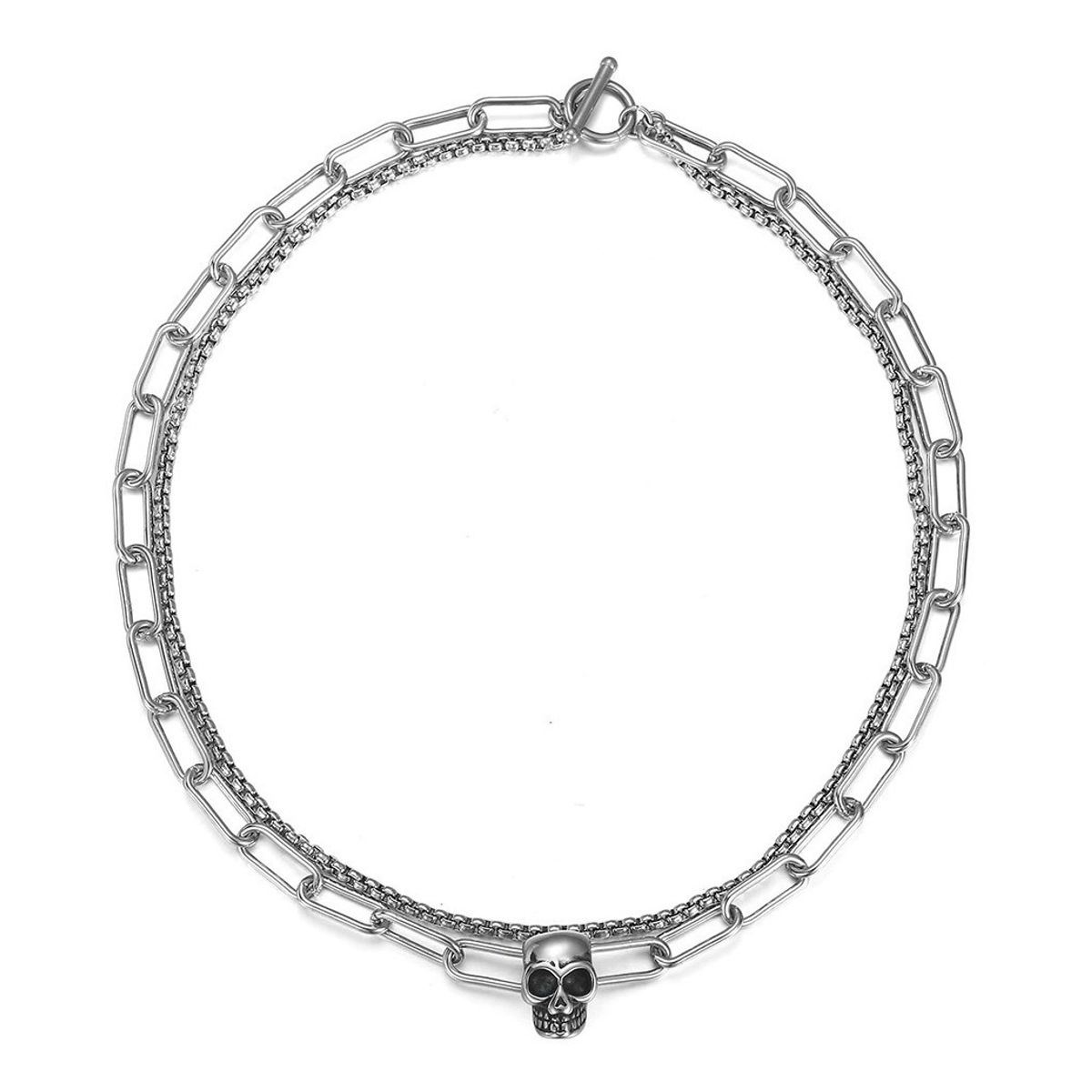 GENERICO - Collar Calavera Doble Silver Space Hombre Moda Punk