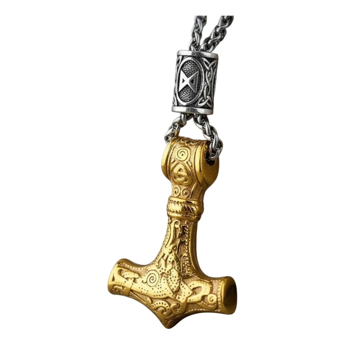 GENERICO - Collar Vikingo Martillo Gold Thor Nordico Runas Hombre L