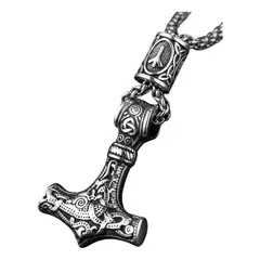 GENERICO - Collar Vikingo Martillo Thor Nordico Runas Hombre Mz