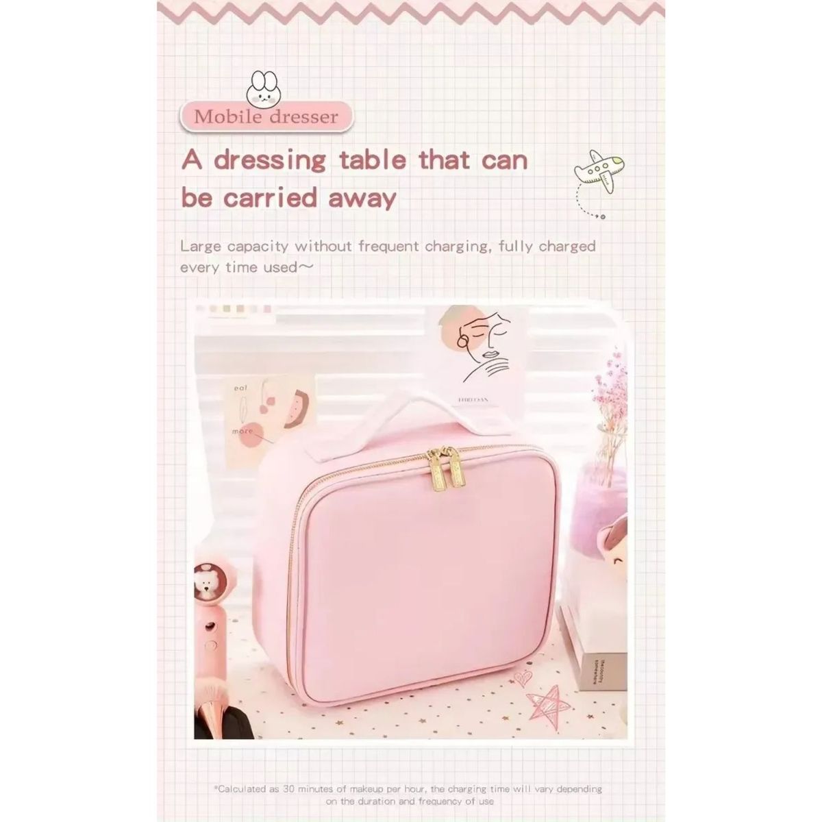 GENERICO - Estuche Organizador De Maquillajes Con Espejo Led Rosa