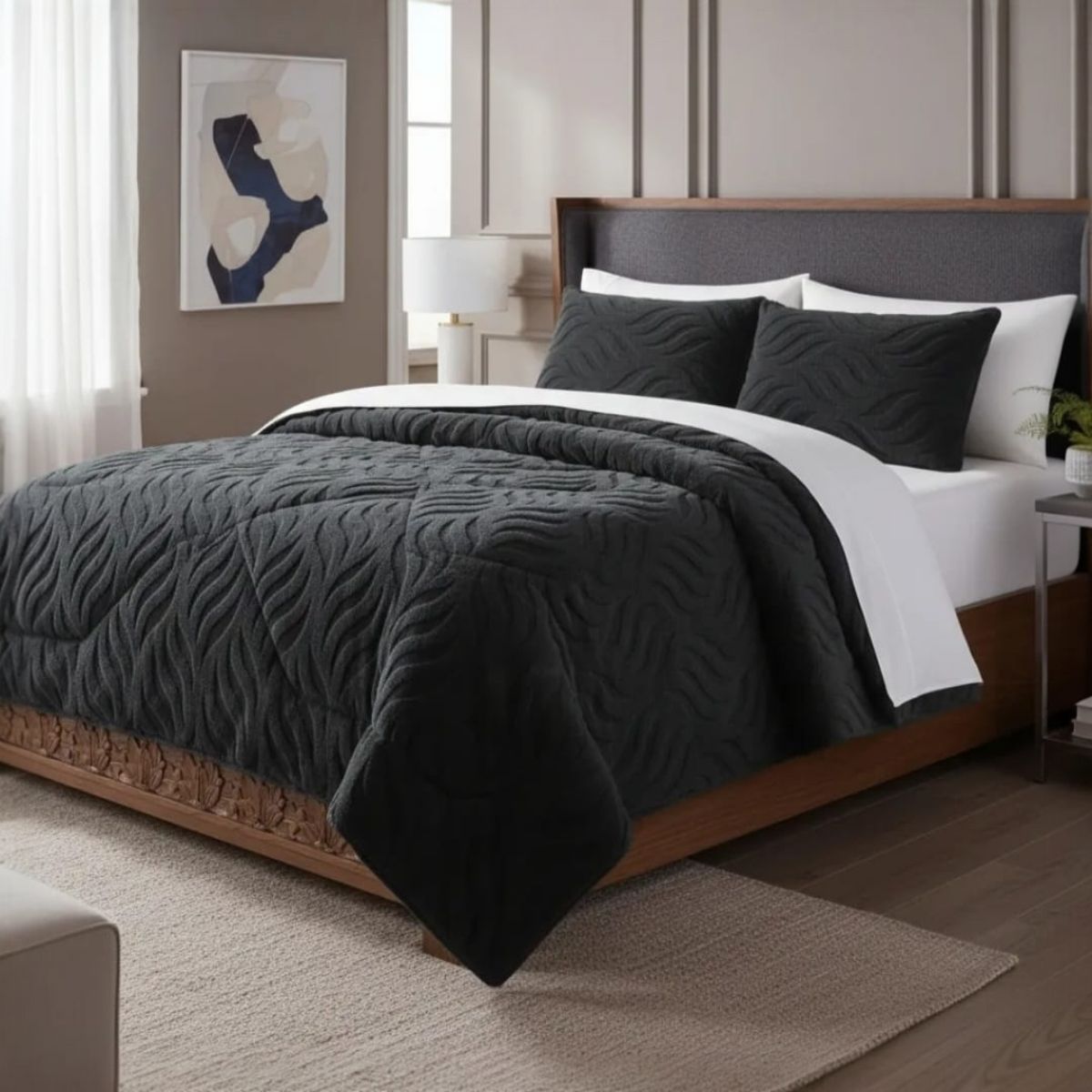 GENERICO - Cobertor De Invierno Texturizado King Color Negro
