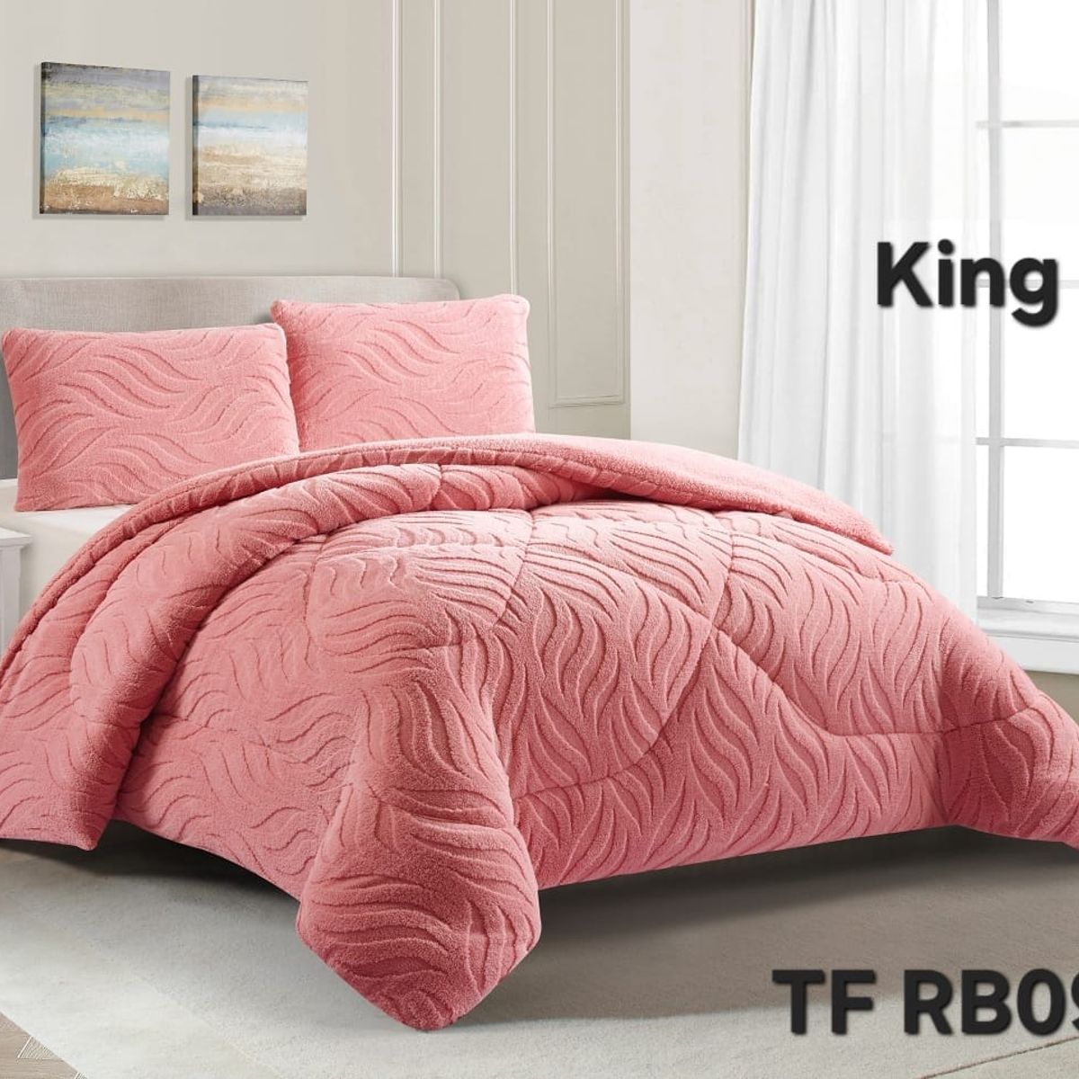 GENERICO - Cobertor De Invierno Texturizado King Color Rosa
