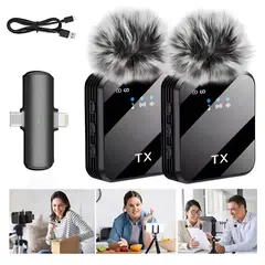 GENERICO - Microfono Inalambrico Solapa Dual Tipo C Y Lightning Doble Negro