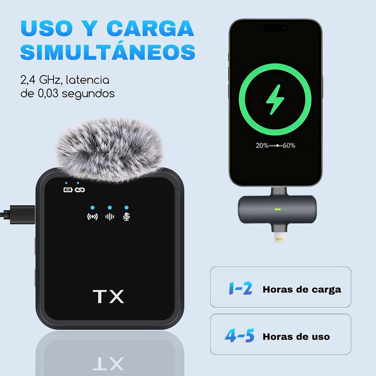 GENERICO - Microfono Inalambrico Solapa Dual Tipo C Y Lightning Doble Negro