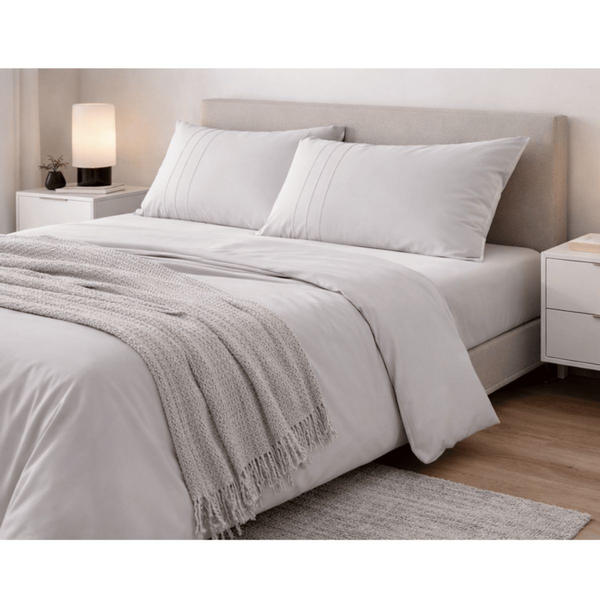 AMABILE - Juego de Sábanas KING  Grises Satinadas y Suaves   Algodón 100%  Indio