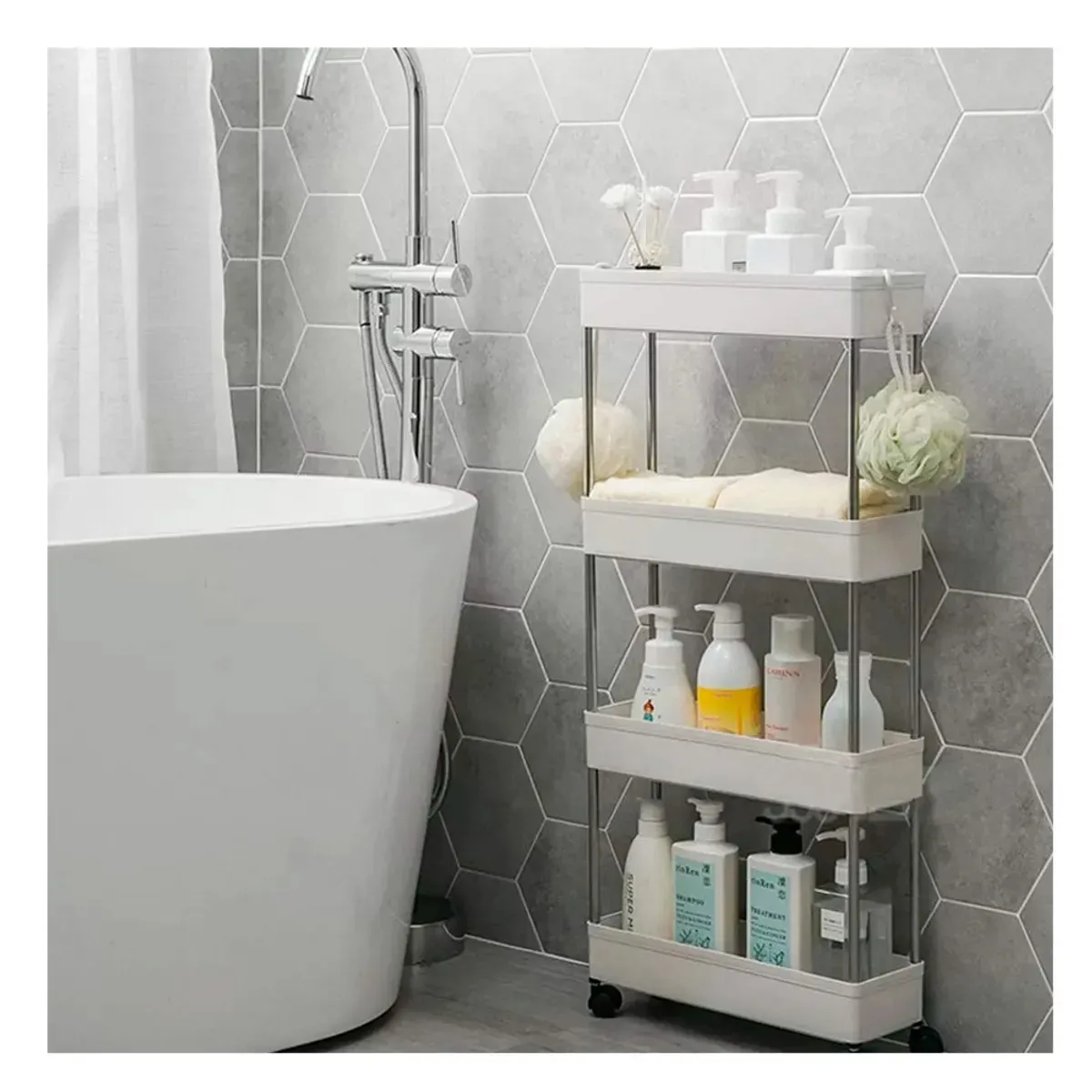 IRM - Carrito organizador bano 4 niveles con ruedas multifuncional
