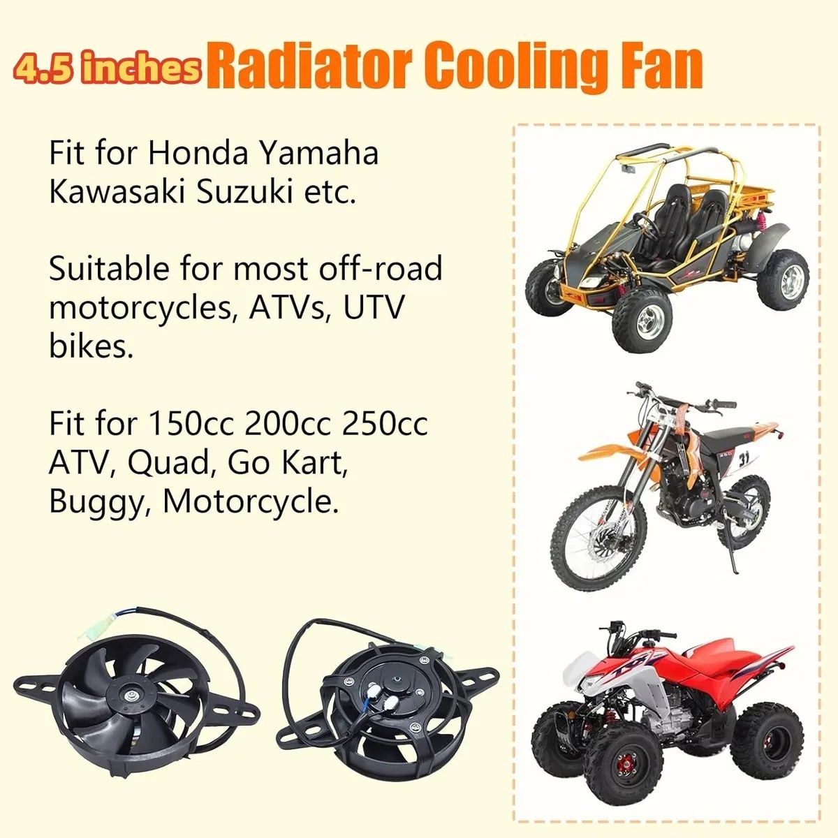 KUANGYE - 12V Electro Radiador Ventilador (fan) Moto 4,5 Pulgad,para Moto Cuádruple 150-250,Enduro,Cross,Atv