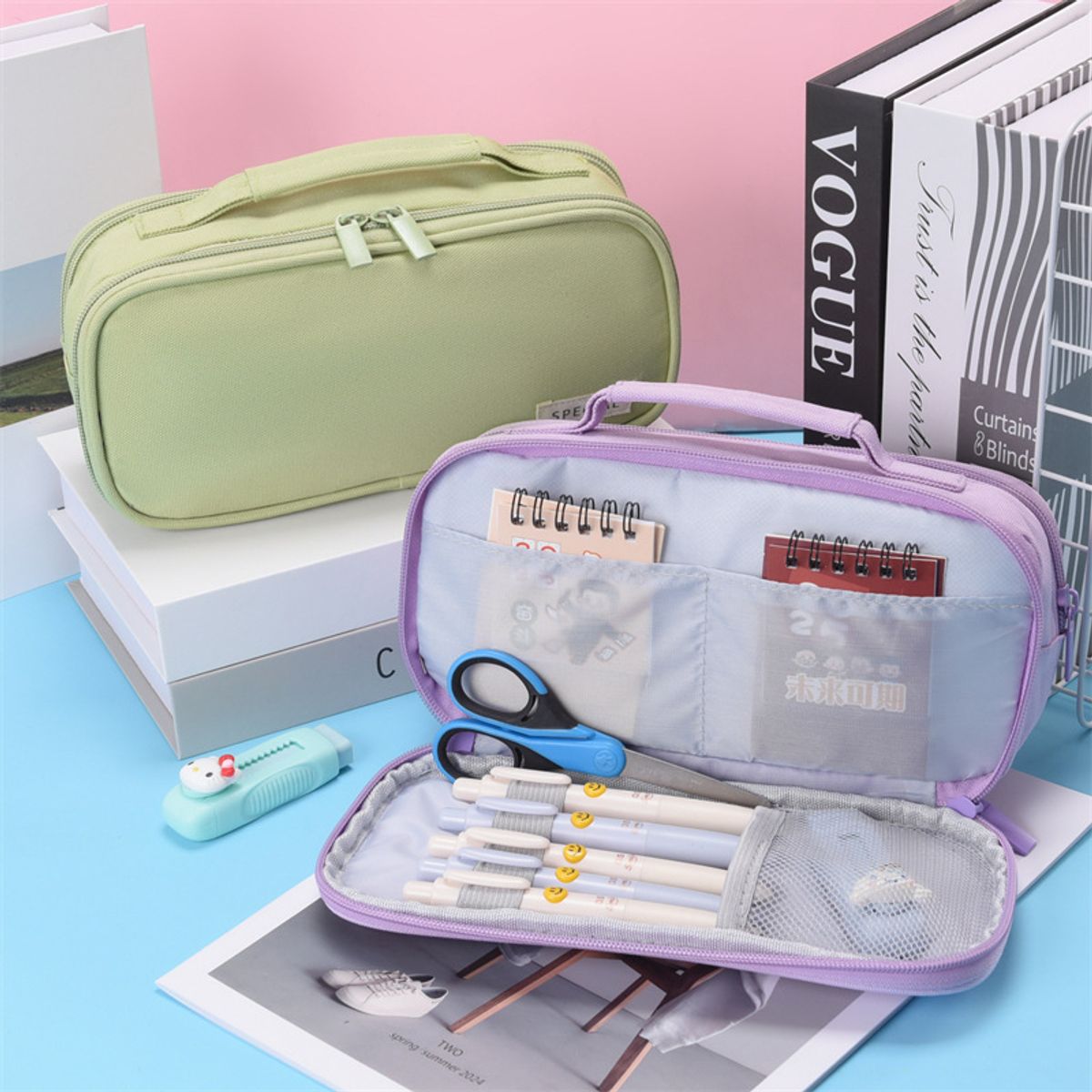 TIOZONEY - Estuche para lápices con múltiples bolsillos-Morado