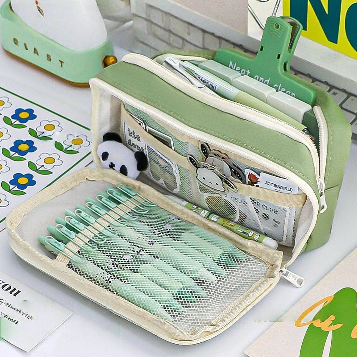 TIOZONEY - Estuche transparente de gran capacidad-Marrón