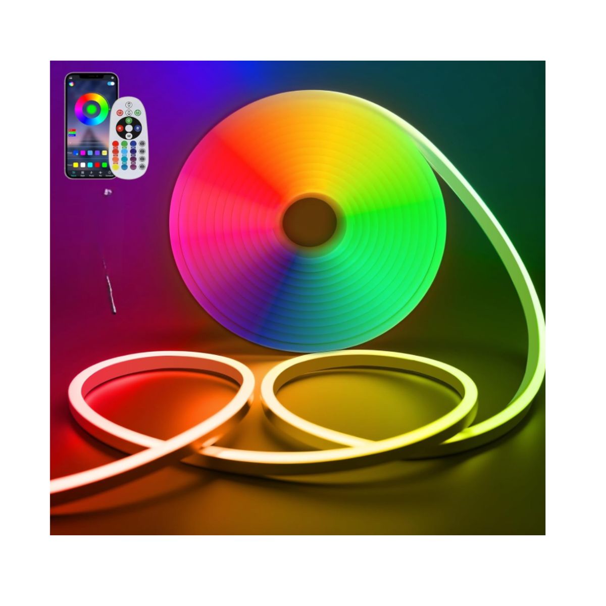 GENERICO - Tira Led Neon Rgb Multicolor 5 Metros App Brillo Ajustable Sensores De Ritmo Musical E Impermeable