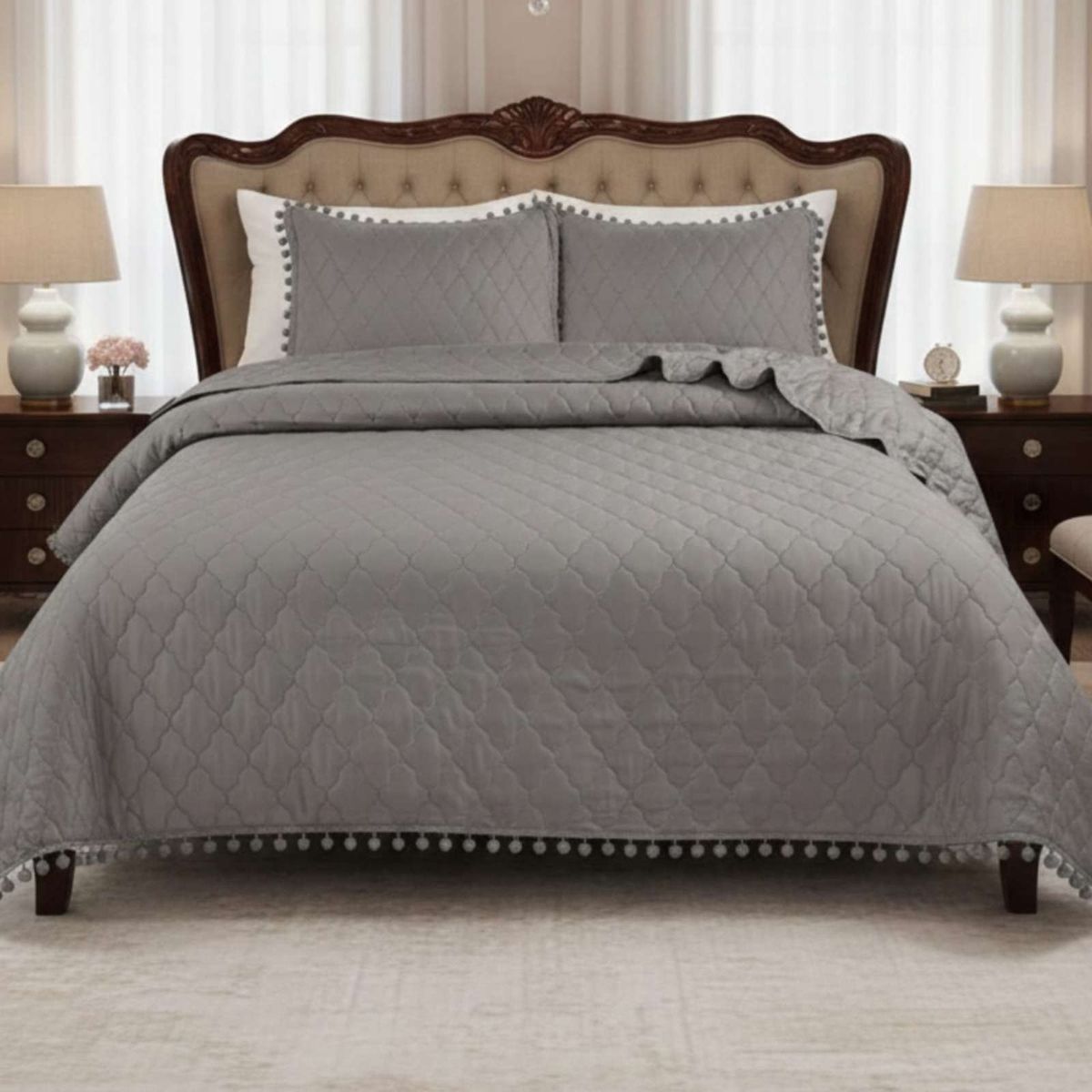 GENERICO - Quilt diseño de Pompones ideal para temporada de  Verano (2 plazas)