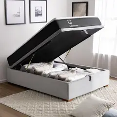 LATAM HOME - Cama Funcional Boxet 1.5 Plaza Colchon Resortes Zen Pro con Funda Lavable Tela Gris