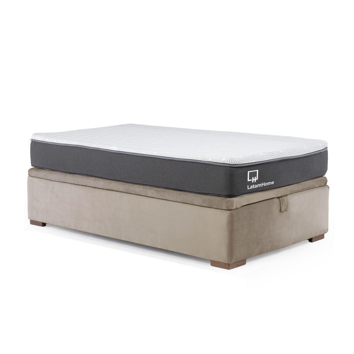 LATAM HOME - Cama Funcional Boxet 1 1/2 Plaza Colchon Resortes New Top Funda Lavable Tela Beige