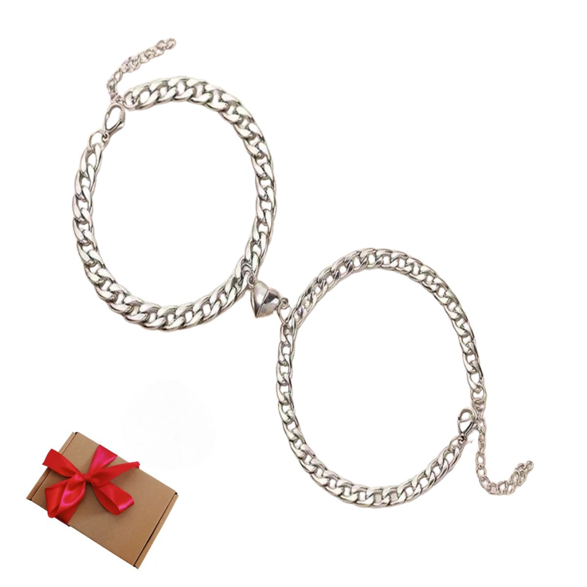 GENERICO - Set de pulseras para parejas con corazón imán