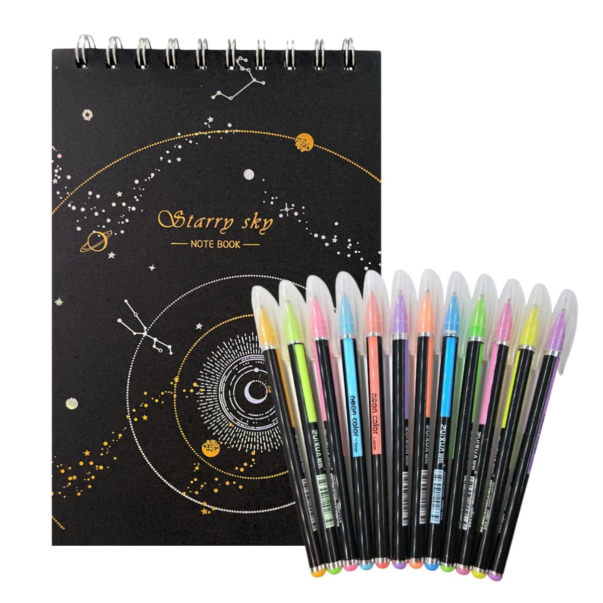 GENERICO - Libreta Hojas Negras + 12 Lápices Gel Colores Pasteles