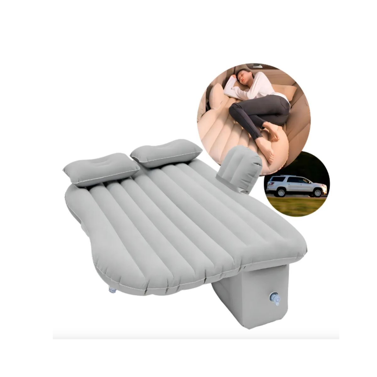 GENERICO - Colchon Inflable Asiento Trasero Auto + Compresor De Aire Gris