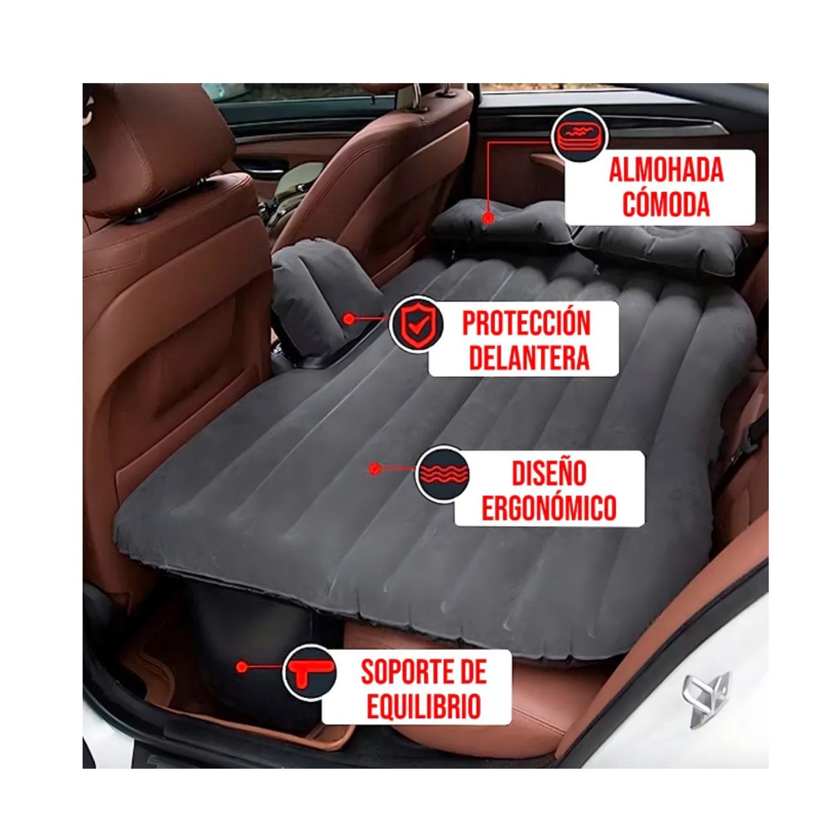 GENERICO - Colchon Inflable Asiento Trasero Auto + Compresor De Aire Gris