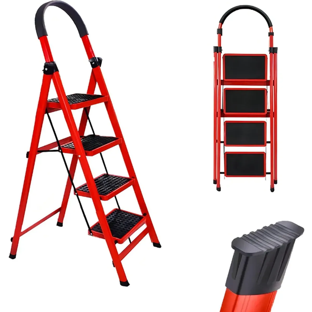 GENERICO - Escalera Metalica Roja Plegabe 4 Escalones Gms