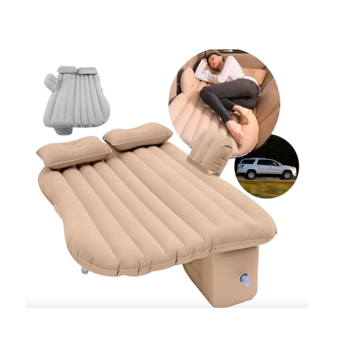 GENERICO - Colchon Inflable Asiento Trasero Auto + Compresor De Aire Color Beige