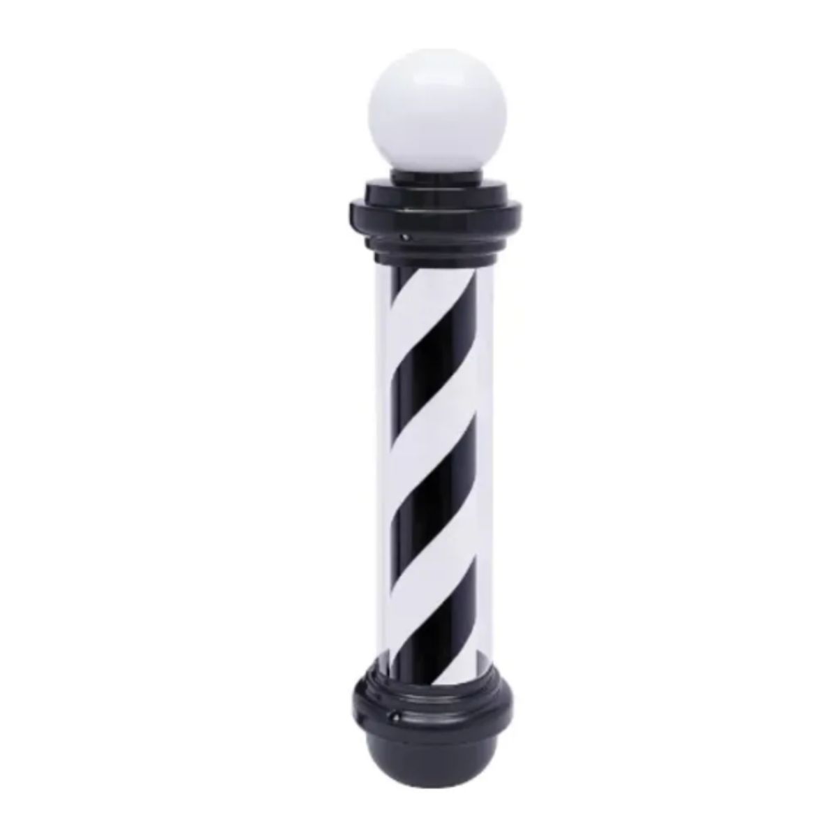 GENERICO - Poste De Barbería Grande Barber Pole Con Esfera De Luz NEGRO CON BLANCO 88cm