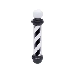 GENERICO - Poste De Barbería Grande Barber Pole Con Esfera De Luz NEGRO CON BLANCO 88cm