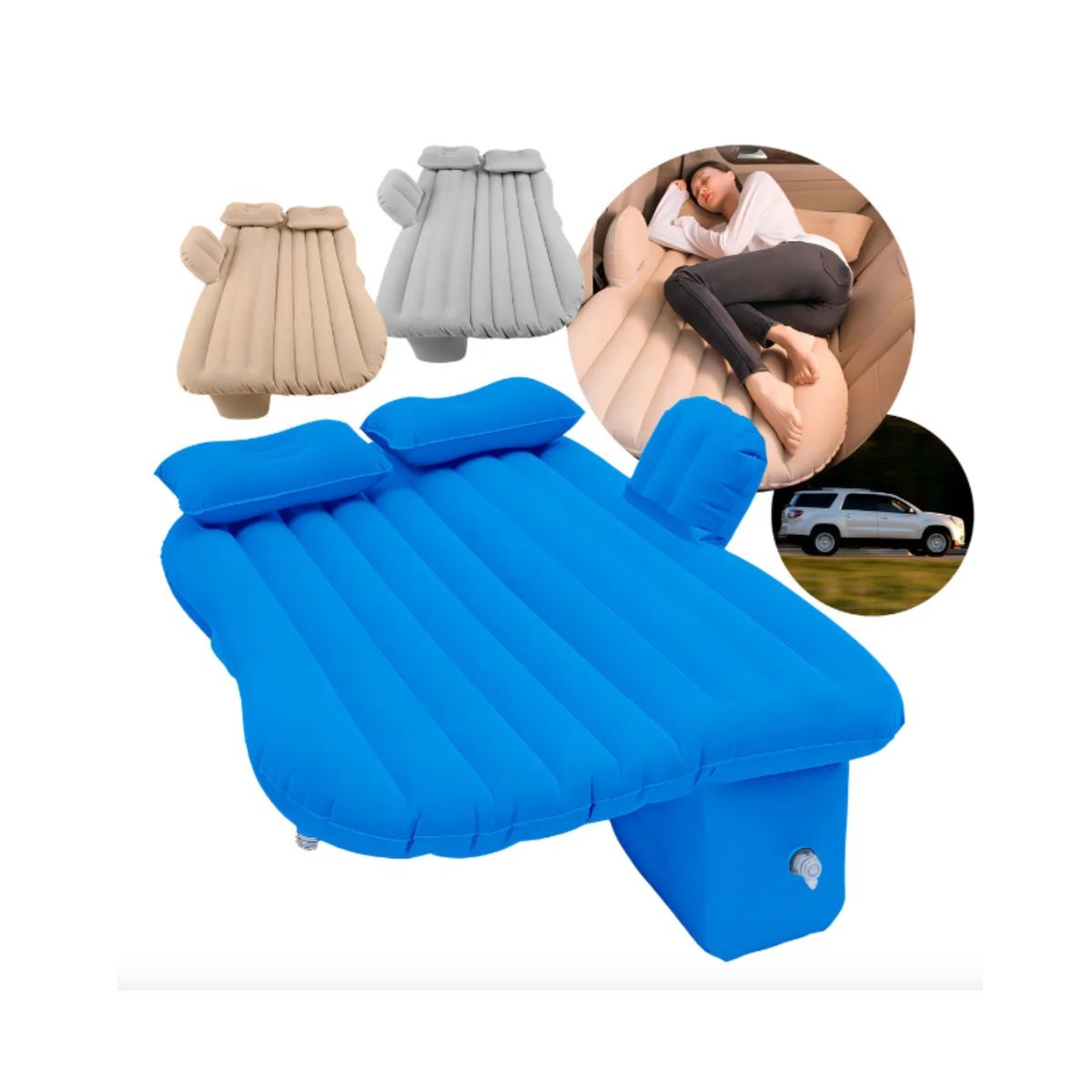 GENERICO - Colchon Inflable Asiento Trasero Auto + Compresor De Aire Azul