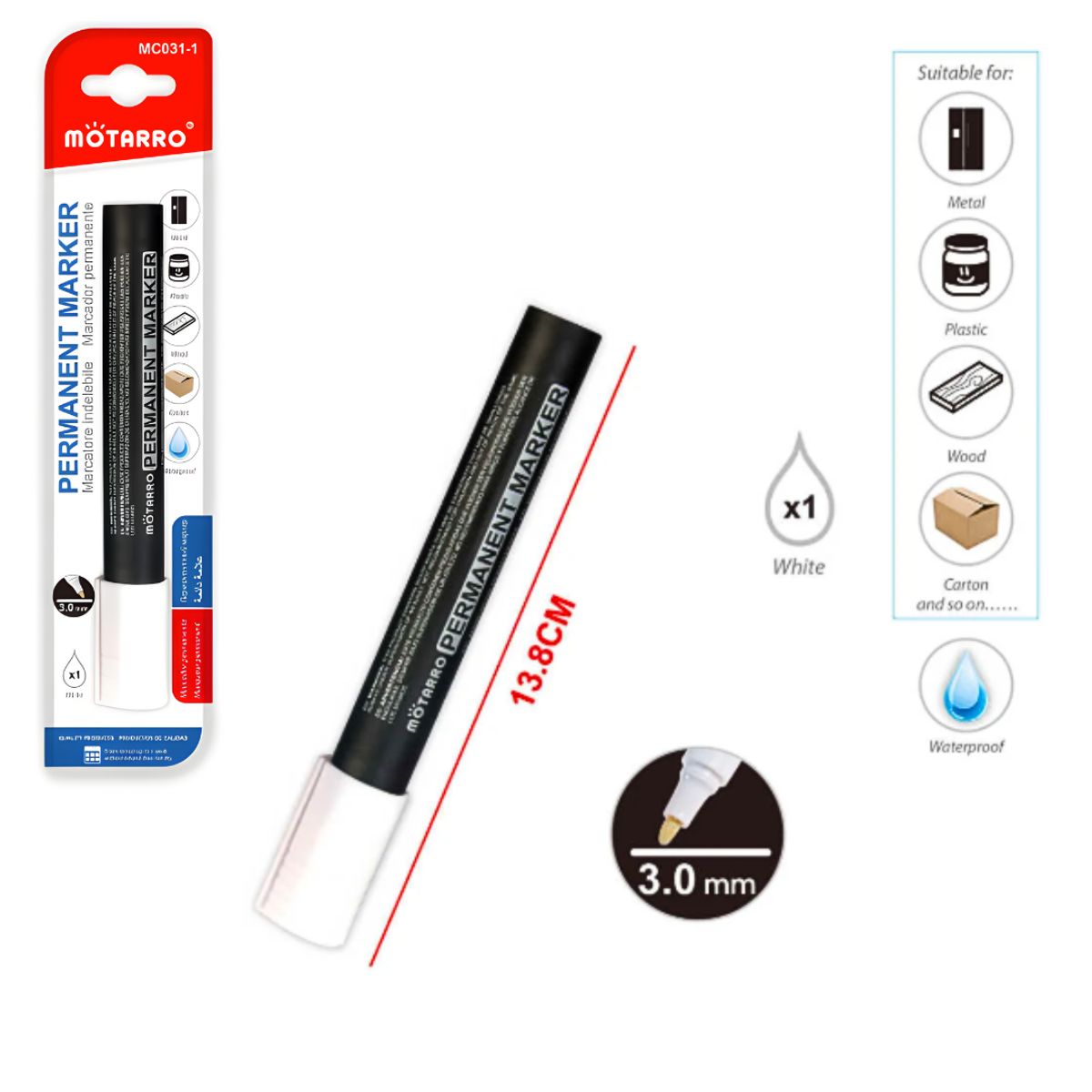 MOTARRO - Set 3 Plumones Permanentes Blancos Para Todo Superficie