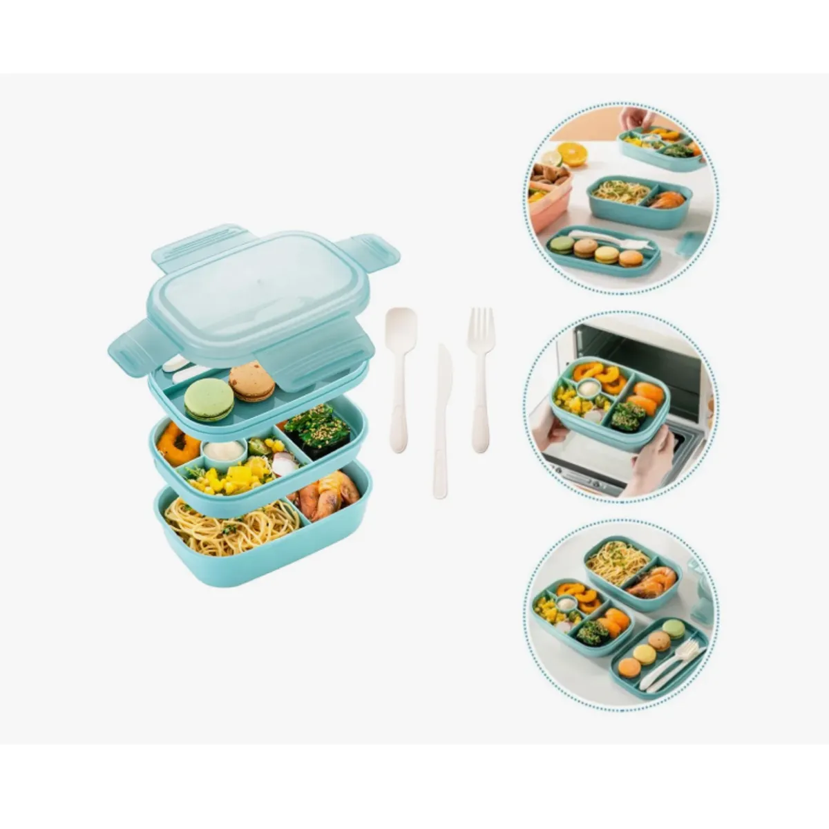 GENERICO - Bento Box Contenedor 1900ml Fiambrera Para Microondas