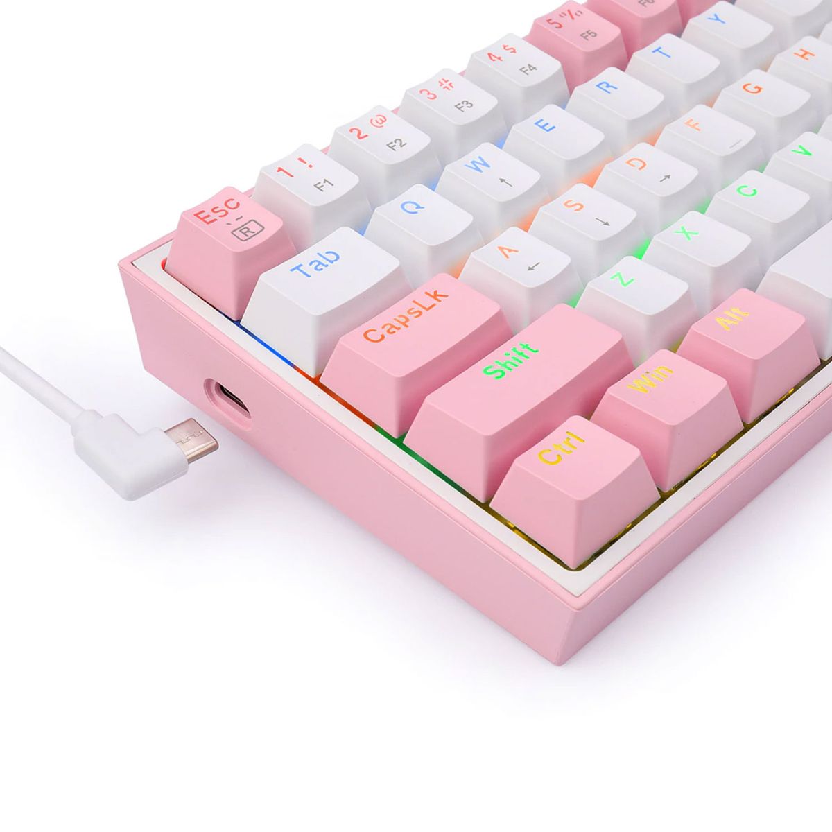 REDRAGON - Teclado Gamer Redragon Fizz K617 RGB Mecánico Switch Red Rosado con Blanco