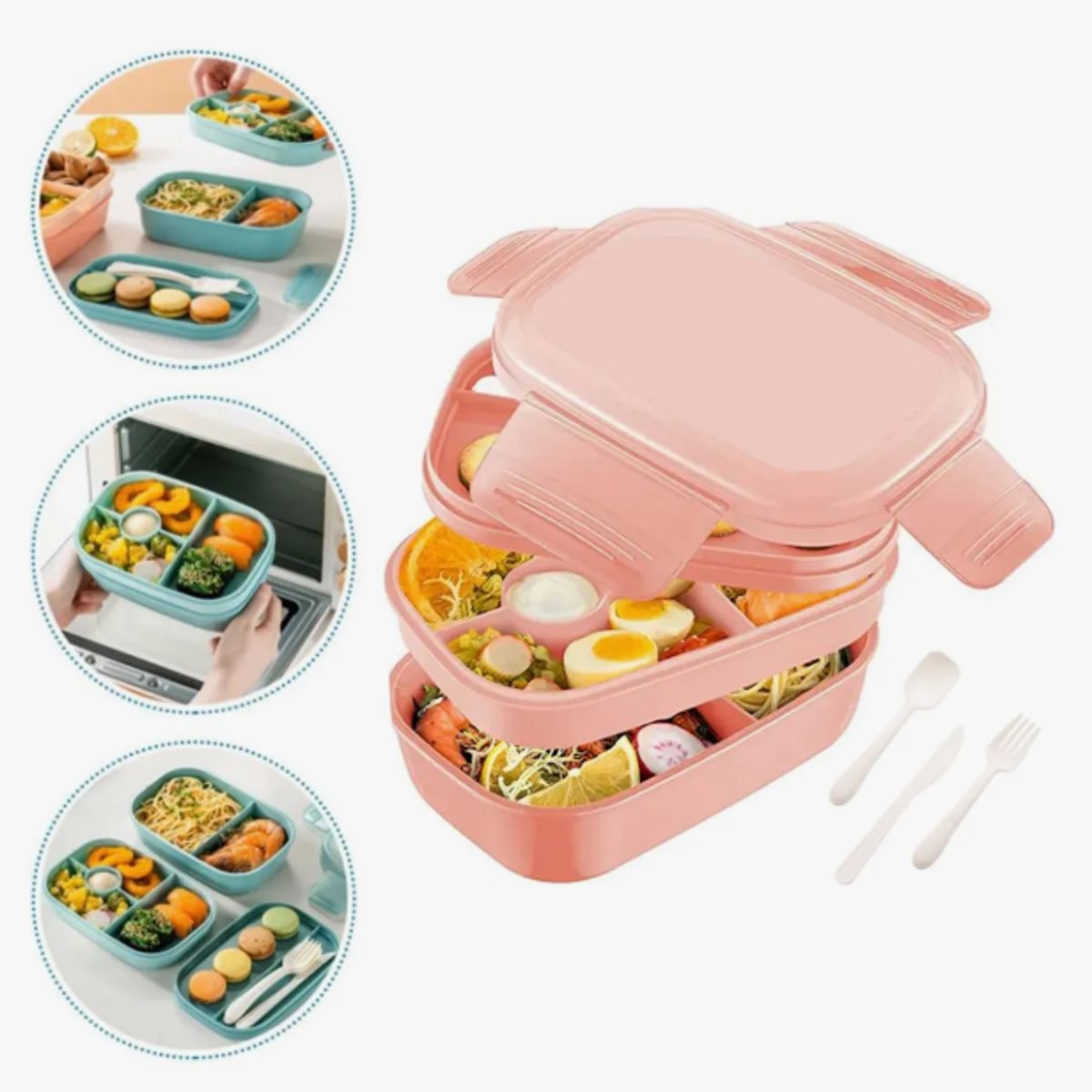 GENERICO - Bento Box Contenedor 1900ml Fiambrera Para Microondas