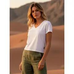 PANAMA JACK - Polera Mujer Manga Corta Algodón Blanco
