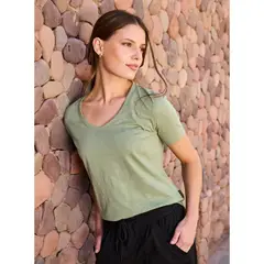 PANAMA JACK - Polera Mujer Manga Corta Algodón Verde