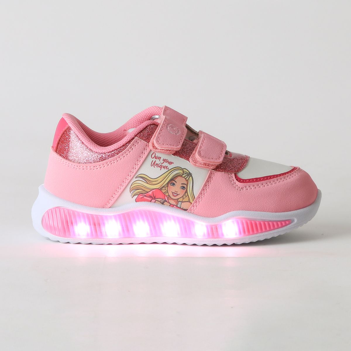 BARBIE - Zapatilla Luces Niña Velcro Brillos Rosado Barbie