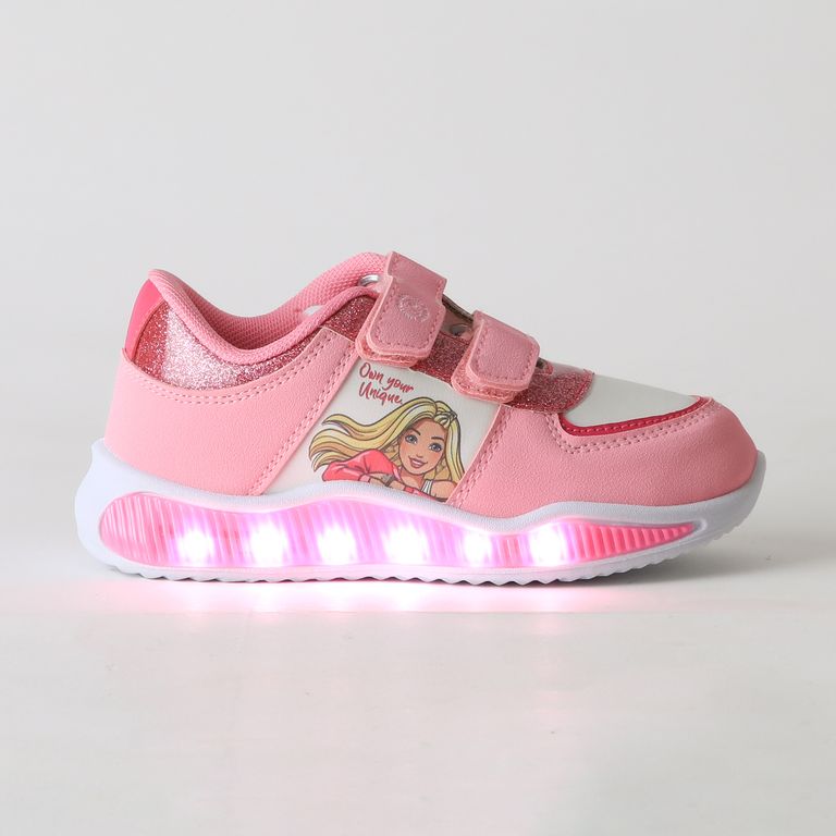 Zapatilla Luces Niña Velcro Brillos Rosado