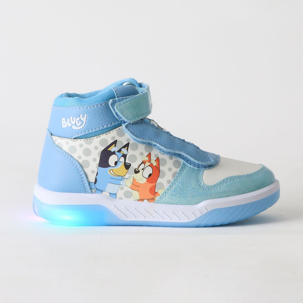 BLUEY - Zapatilla Caña Alta Niña Luces Celeste Bingo & Bluey