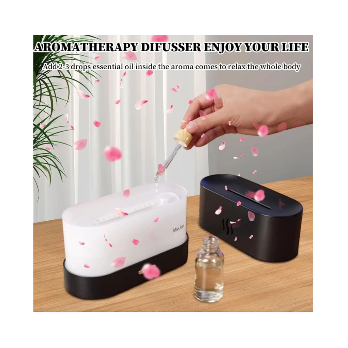 GENERICO - Humidificador Difusor De Aroma Efecto Flama Llama, 7 Colores Negro