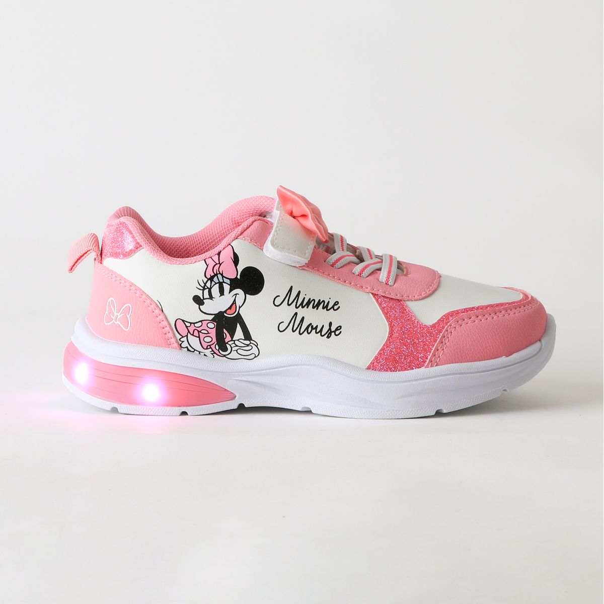 DISNEY - Zapatilla Luces Niña Velcro Moño Minnie Rosado Disney