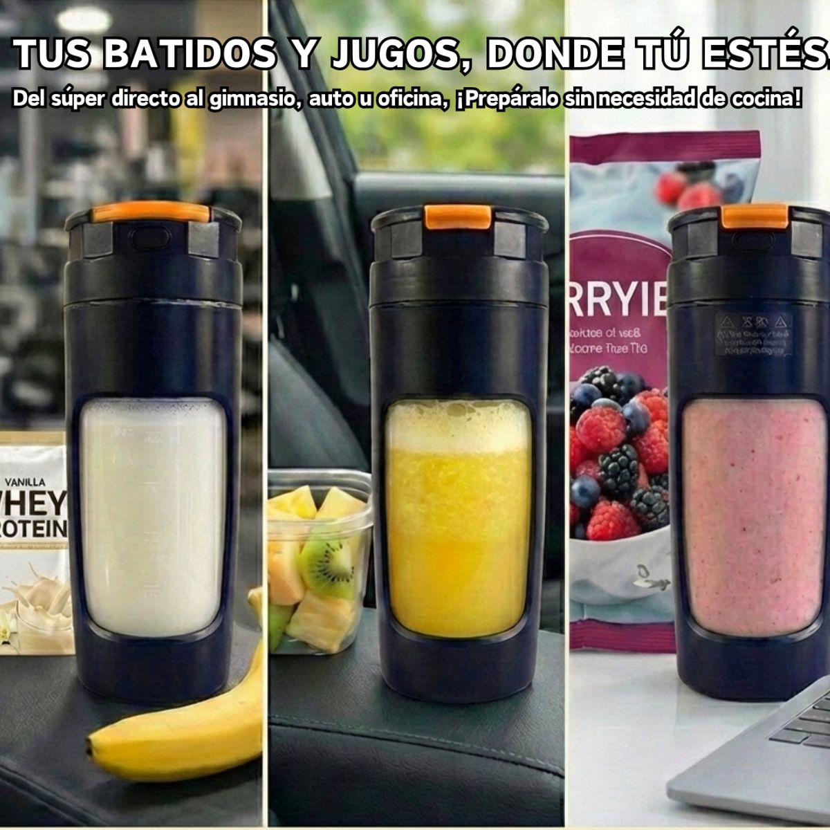 MULTICOM - Licuadora Portátil 450ml Recargable USB Azul