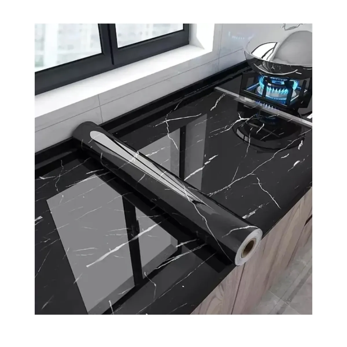 GENERICO - Papel Tapiz Adhesivo Mármol Impermeable Para Encimera Cajon 10m Negro