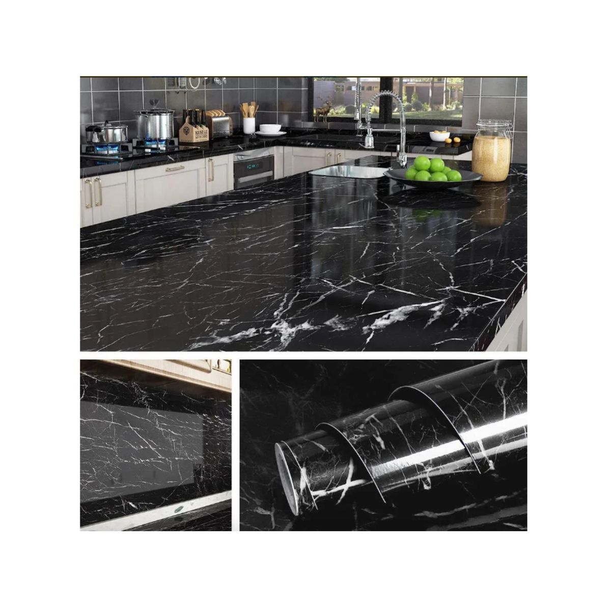 GENERICO - Papel Tapiz Adhesivo Mármol Impermeable Para Encimera Cajon 10m Negro