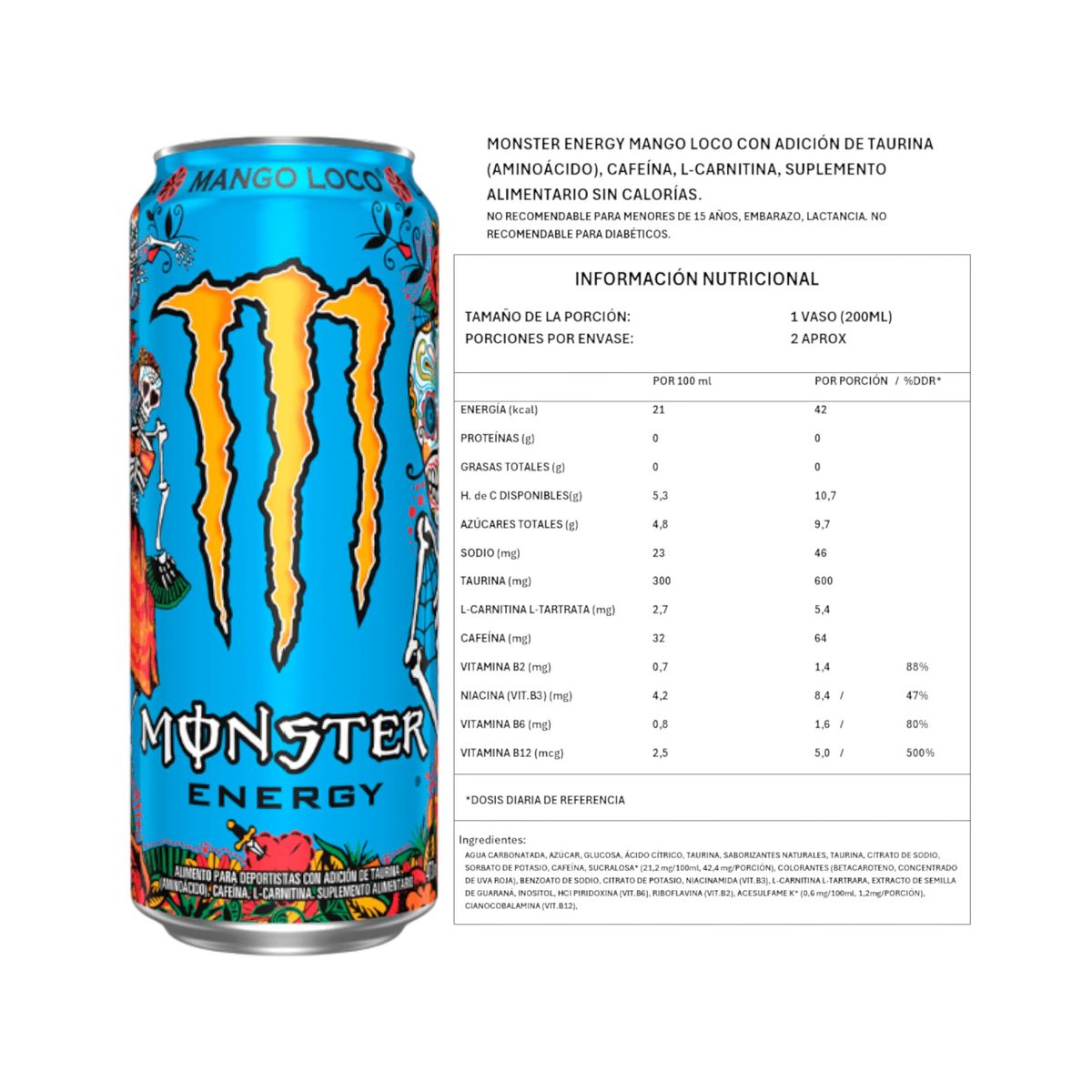 MONSTER - PACK X6 ENERGETICA MANGO LOCO 473ML - MONSTER ENERGY