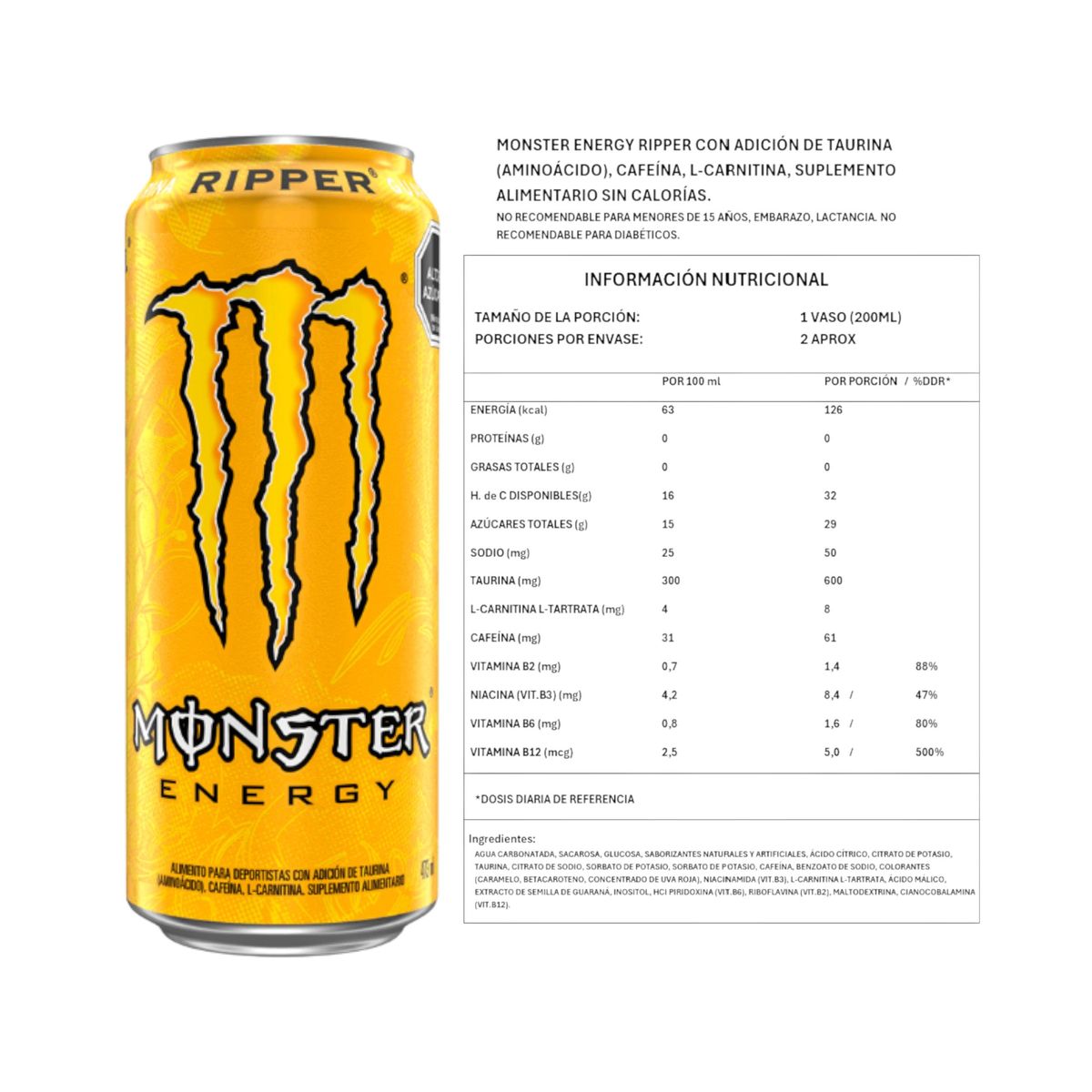 MONSTER - PACK X6 ENERGETICA RIPPER 473ML - MONSTER ENERGY