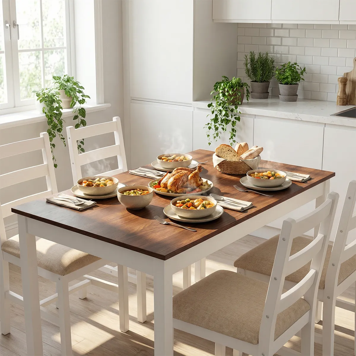 ELEMENT DESIGN - Juego de Comedor 4 Sillas Mesa Rectangular Moderno 108x73x56cm