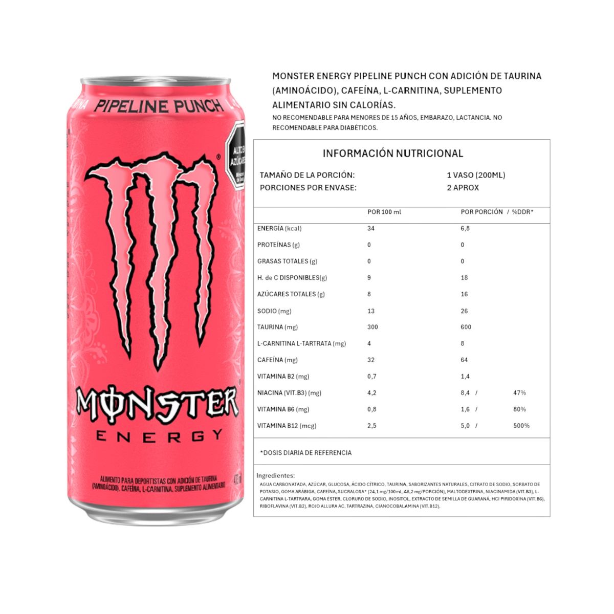 MONSTER - PACK X6 ENERGETICA PIPELINE PUNCH 473ML - MONSTER ENERGY