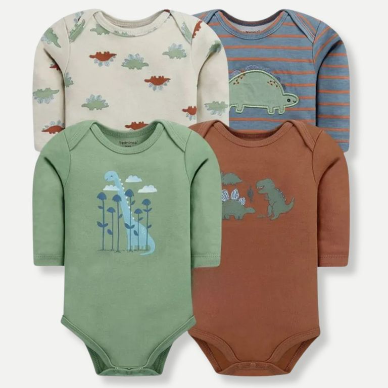 Pack 4 Bodys Nino Manga Larga Dinosaurios 100% Algodon Cafe 3 MESES