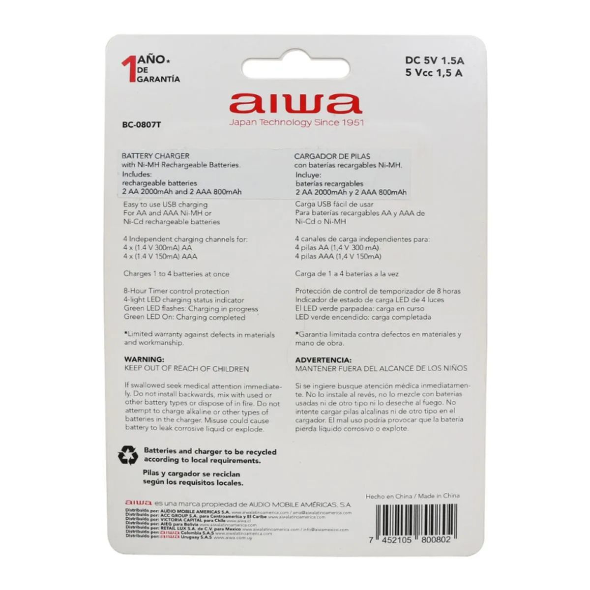 AIWA - Cargador de Pila AIWA BC-0807T