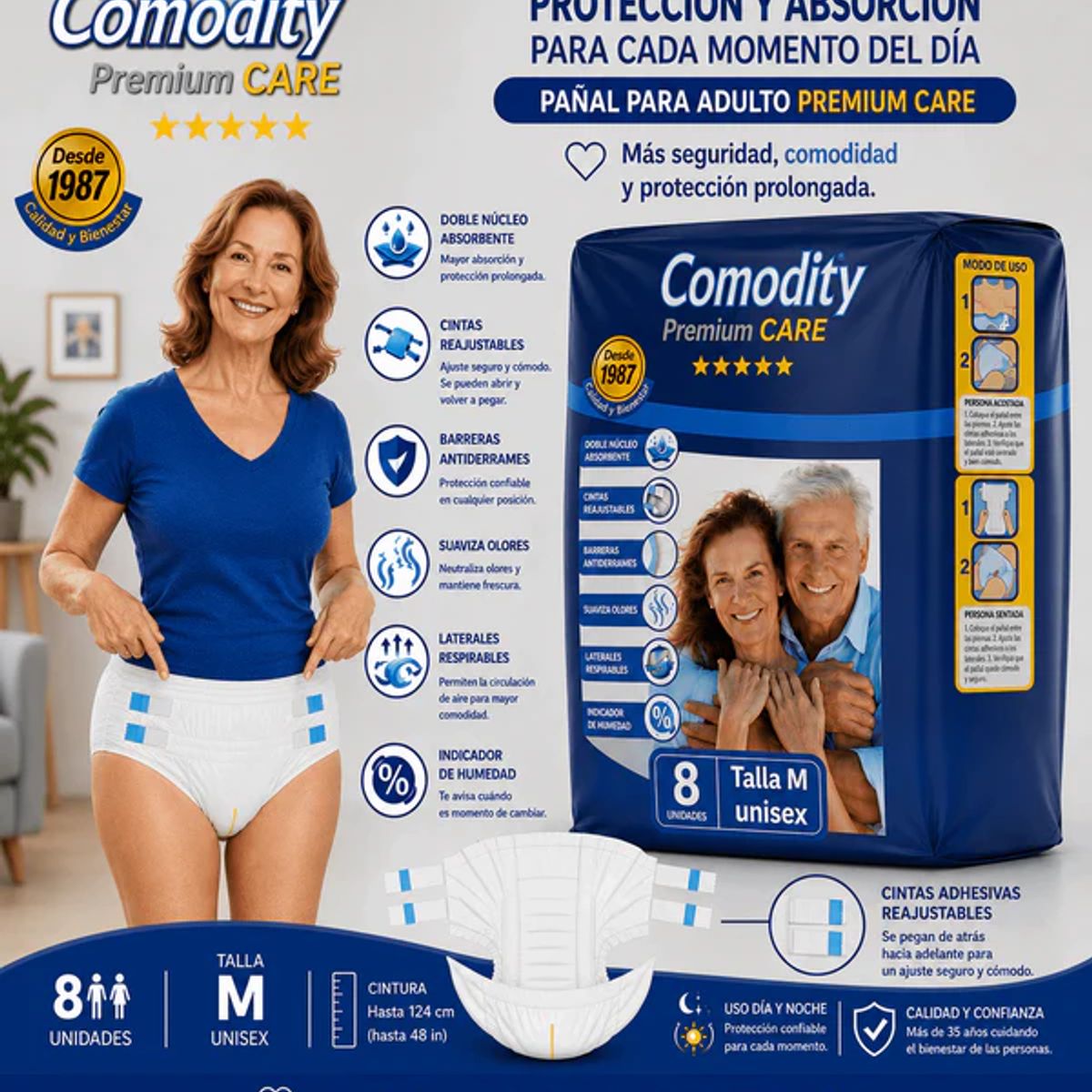 GENERICO - Pañales para Adulto Comodity Premium – Talla M – 120 Unidades