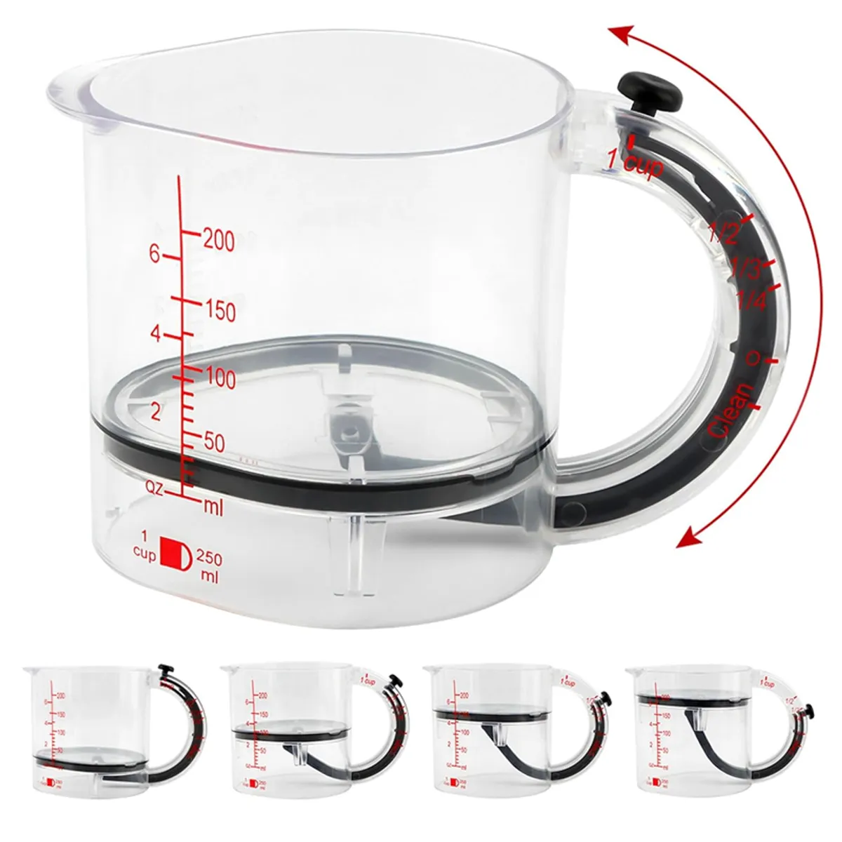 WAKESHOME - Taza Medidora Ajustable 4 en 1 Multifuncional Vaso Medidor 250ml