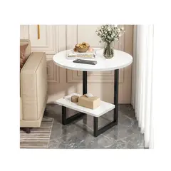 GENERICO - Mesa Auxiliar Mármol Para Sofá Mesa Esquinera De 2 Nivel Blanco